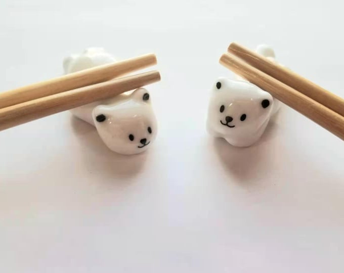 4 Ceramic Polar Bear Chopstick Rest, Handmade, Chopstick Holder, Cute Animal, Kitchen Decor
