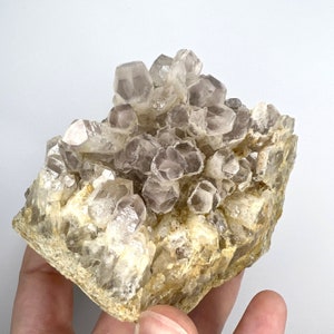 Clear Quartz Cluster with Amethyst Phantoms, Quartz Crystal Cluster with Phantoms, Clear Quartz Mineral Specimen from Zambia with Amethyst