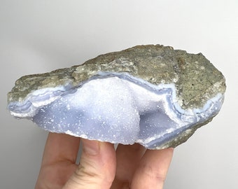 Raw Blue Lace Agate, Natural Blue Chalcedony Geode Crystal, Druzy Blue Chalcedony Mineral Specimen, Rough Blue Lace Agate
