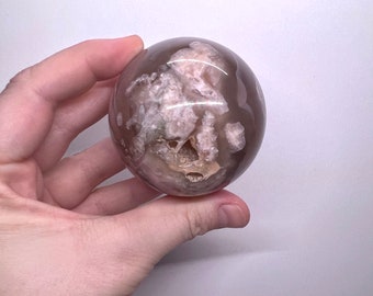 Flower Agate Sphere with Druzy, Colorful Purple and Pink Flower Agate, Sphere Carving, Cherry Blossom Sphere, Agate Crystal Display