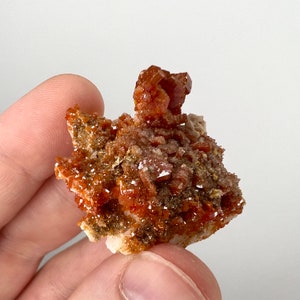 Vanadinite Mineral Specimen, Raw Natural Vanadinite Crystal Cluster, High Quality Unpolished Red Orange Druzy Vanadinite Mineral on Matrix