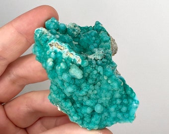 Hemimorphite Mineral Specimen, Natural Druzy Blue Hemimorphite Crystal Cluster, Raw Natural Rare Botryoidal Light Blue Hemimorphite Mineral