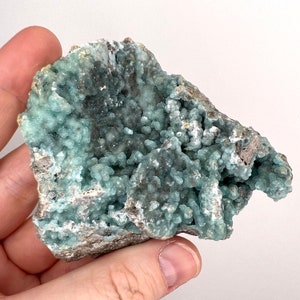 Hemimorphite Mineral Specimen, Natural Druzy Blue Hemimorphite Crystal Cluster, Raw Rare Natural Botryoidal Light Blue Hemimorphite Mineral