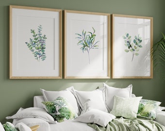 Eucalyptus Wall Art Set of 3 Prints, Eucalyptus Watercolor Printable, Digital Download, Sage Green Decor, Willow Eucalyptus Print