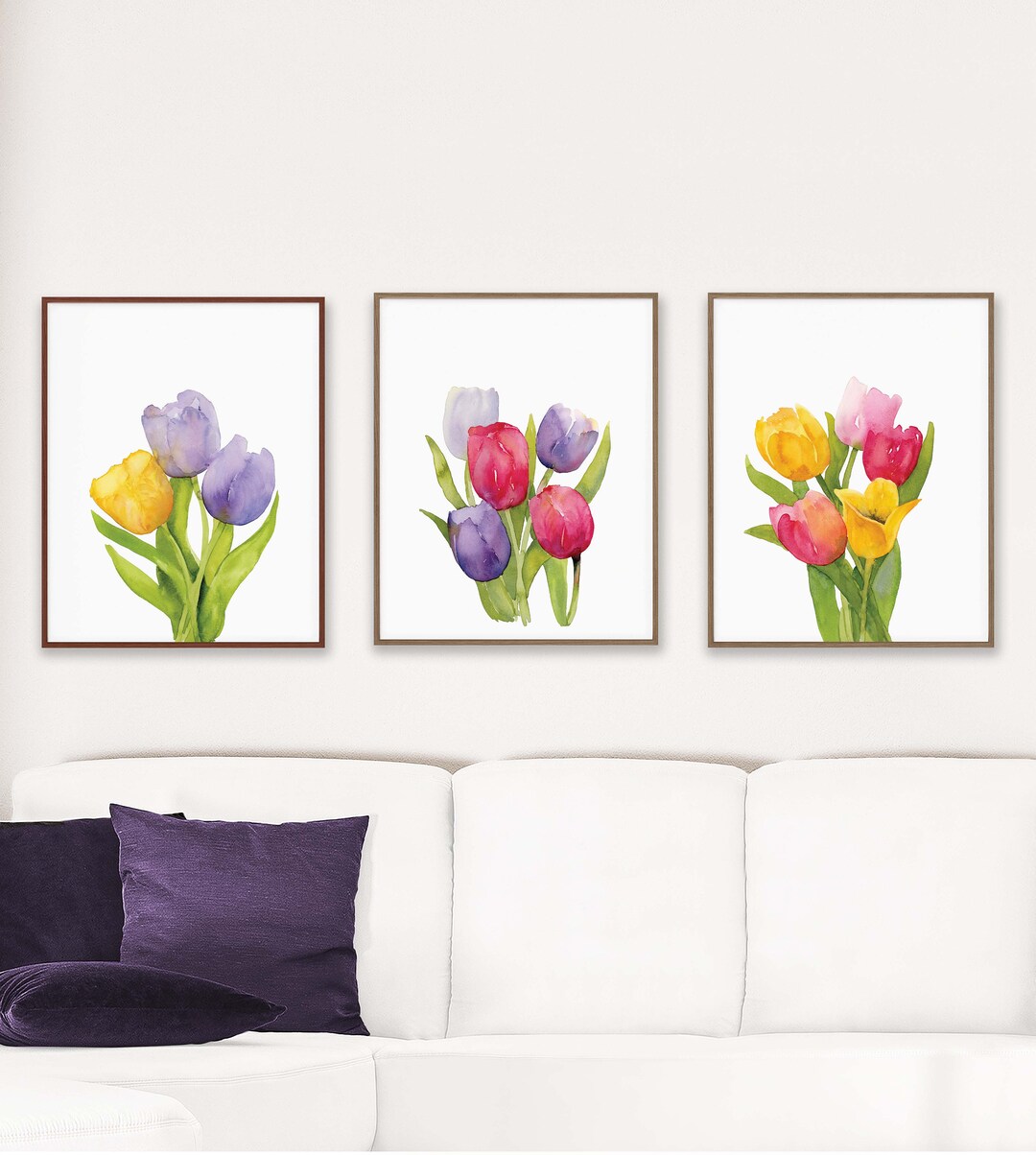 3 Piece Wall Art Set of Tulip Bouquets, Spring Printable, Easter Floral ...