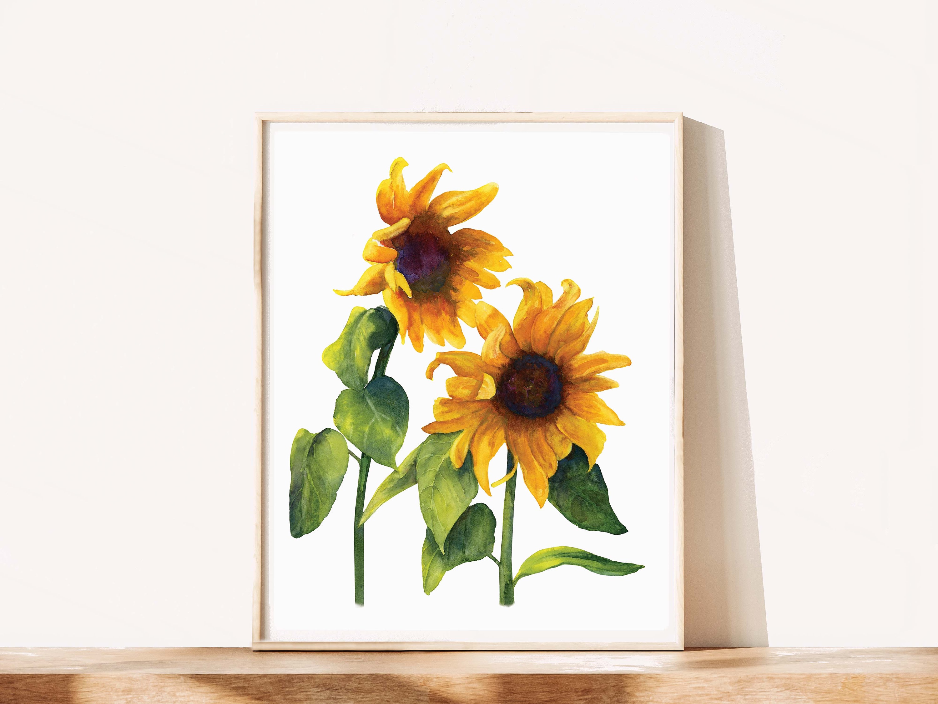 Sunflower Art Print, Floral Watercolor Wall Art, Printable Art, Digital ...
