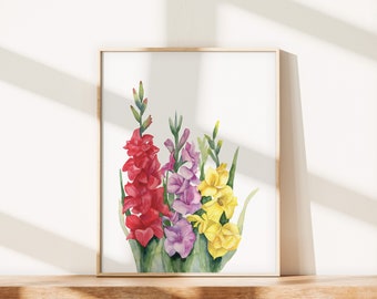 Gladiolus Art Print, August Birth Flower, Gladiolus Watercolor Flower Painting, Mother's Day Gift, August Birthday, Botanical Watercolor