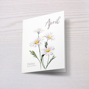 April Geburtstagskarte, Geburtsmonat Blumen Grußkarte, Gänseblümchen Blumenkarte, Aquarell druckbare Geburtstagskarte, digitaler Download