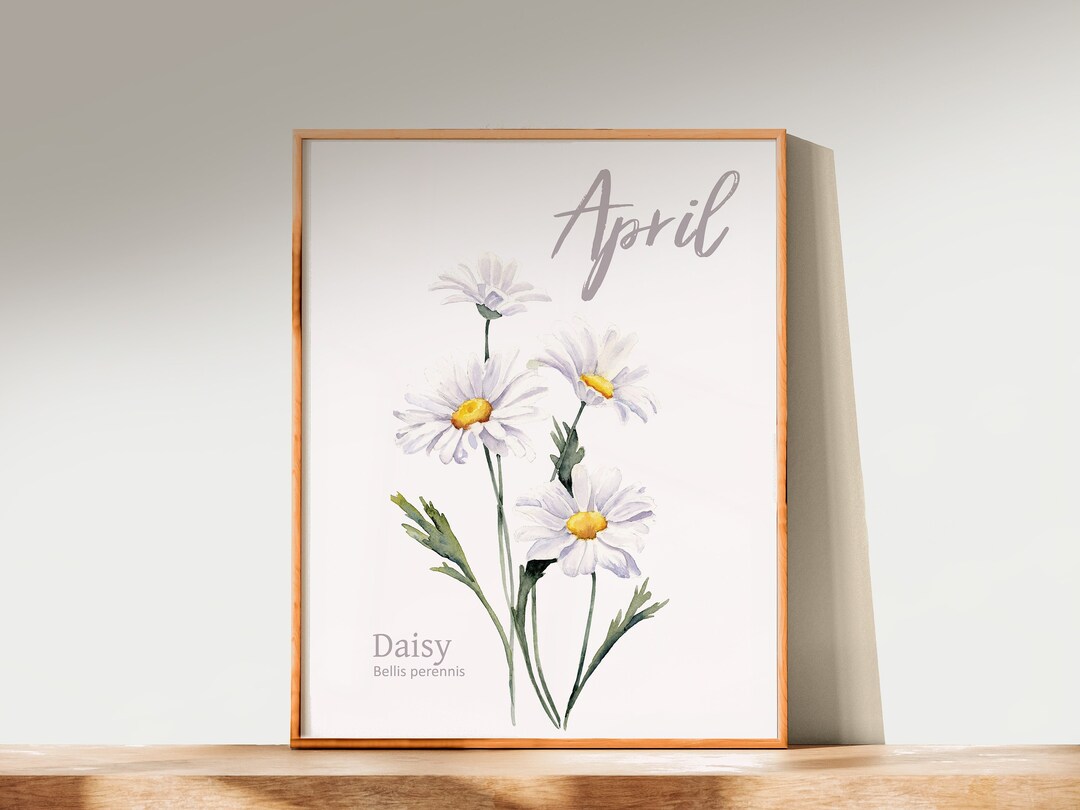 おすそ分けファイル♡ 春の新作スタンペリア・DAISY art♡A5サイズ♡ April Birth Flower Wall Art, Watercolor Daisies Art Print