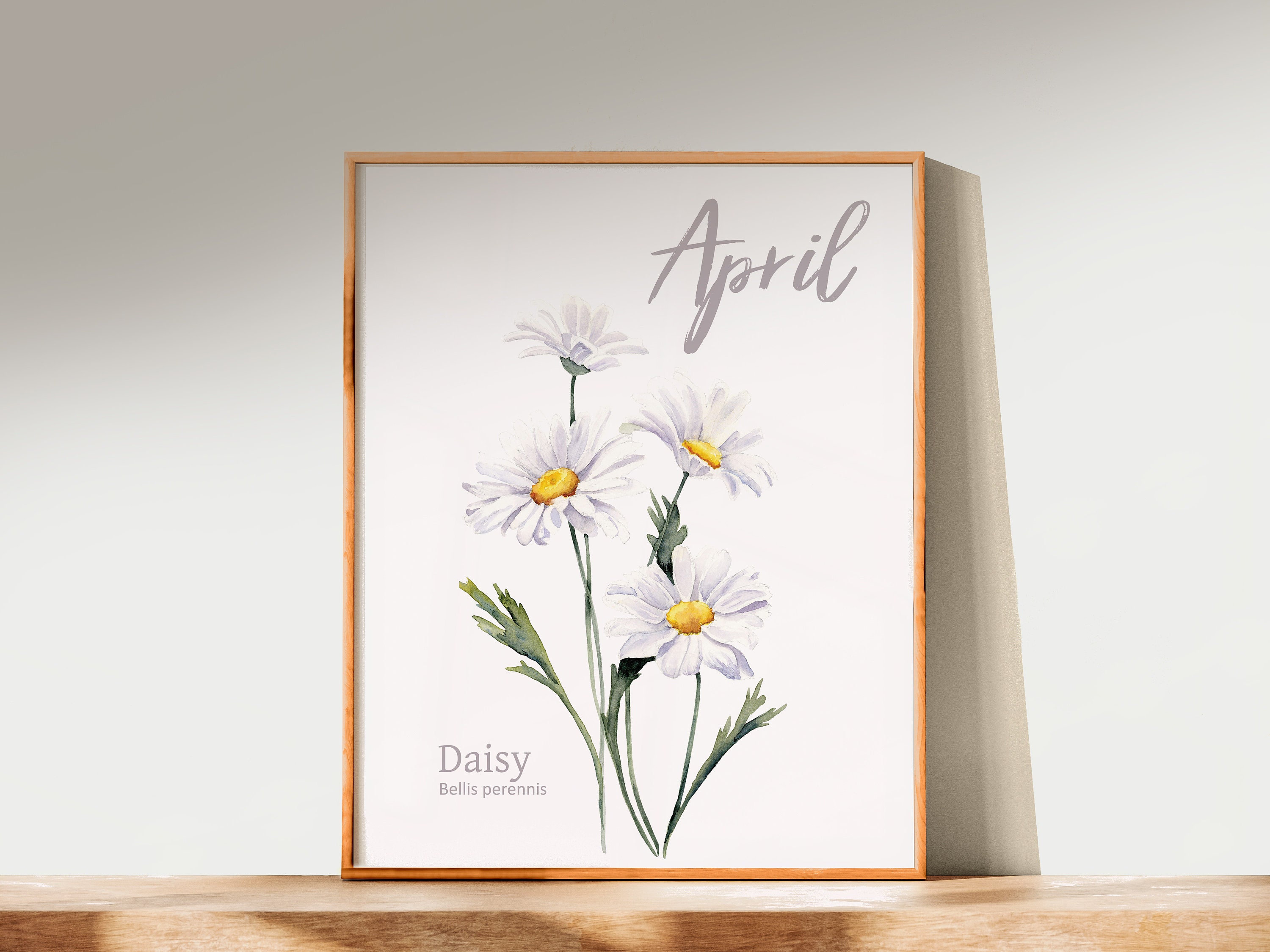 おすそ分けファイル♡ 春の新作スタンペリア・DAISY art♡A5サイズ♡ April Birth Flower Wall Art, Watercolor Daisies Art Print