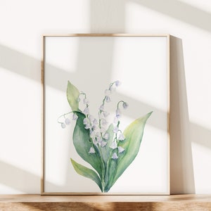 Lily of the Valley Wall Art Print, May Birth Month Flower, Botanical Watercolor Printable, Lily Flower Painting, Digital Download
