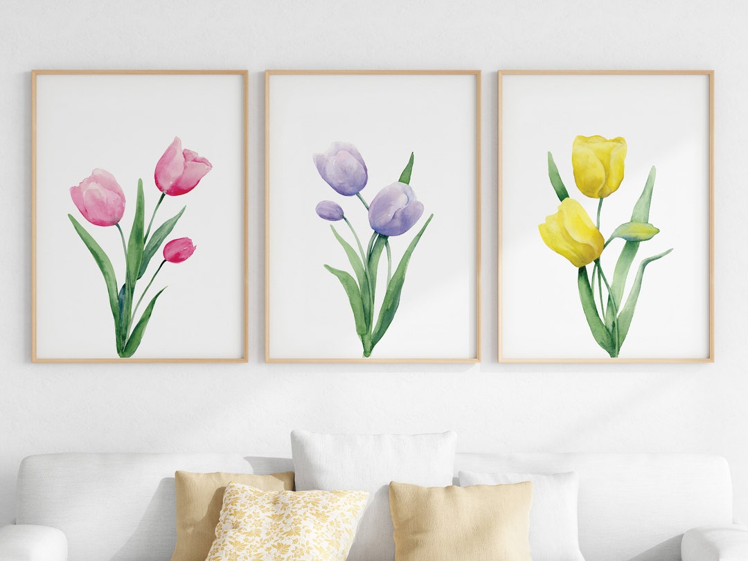 3 Piece Wall Art Set of Tulips, Spring Decor Printable, Easter Floral ...