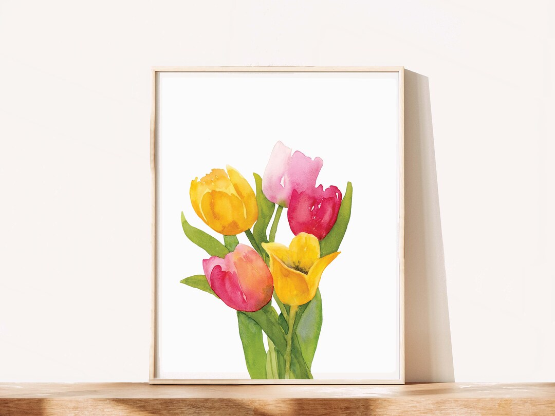 Spring Floral Art Print, Watercolor Tulip Bouquet Printable Wall Art ...