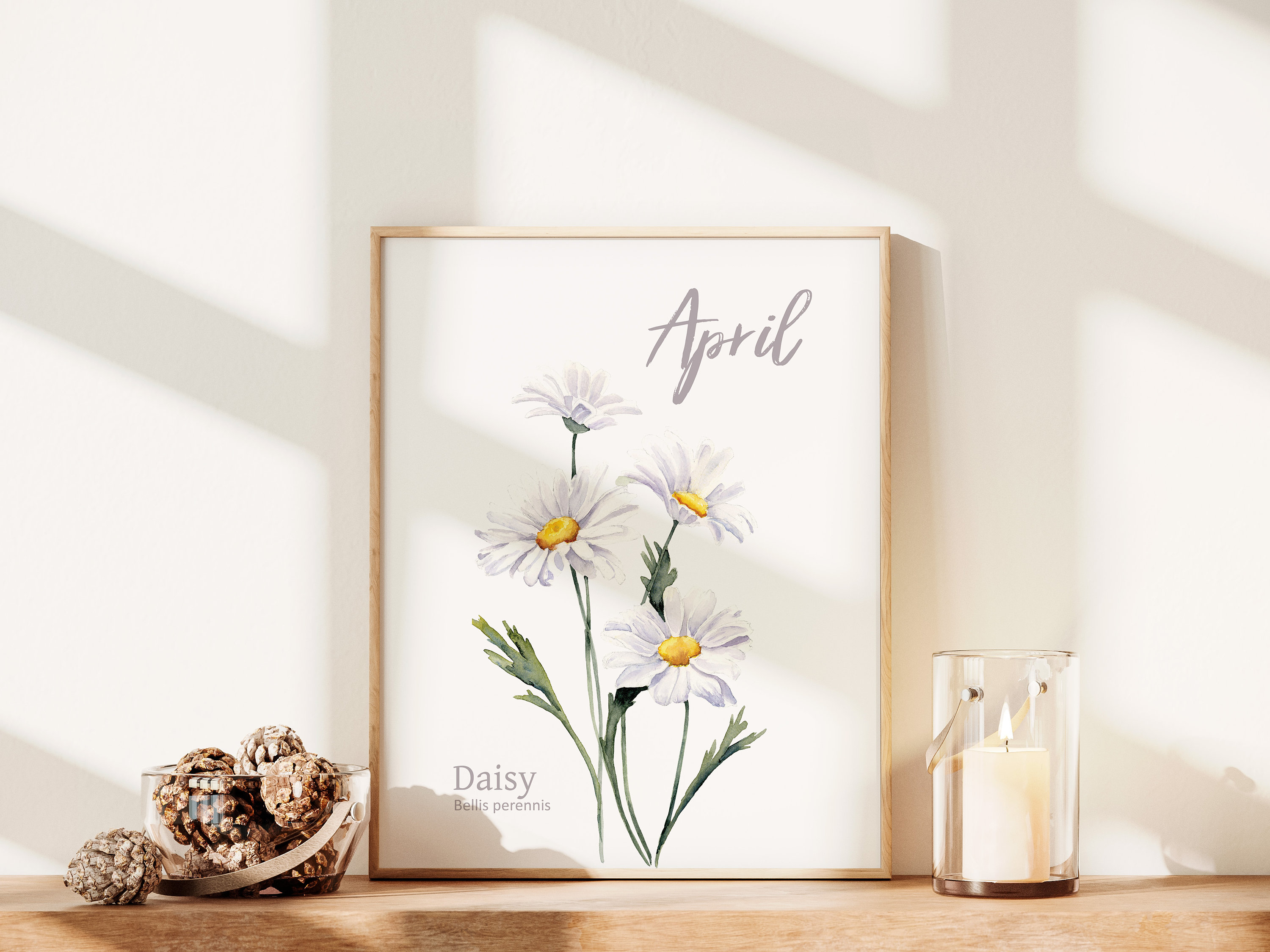 おすそ分けファイル♡ 春の新作スタンペリア・DAISY art♡ A5サイズ♡ April Birth Flower Wall Art, Watercolor Daisies Art Print