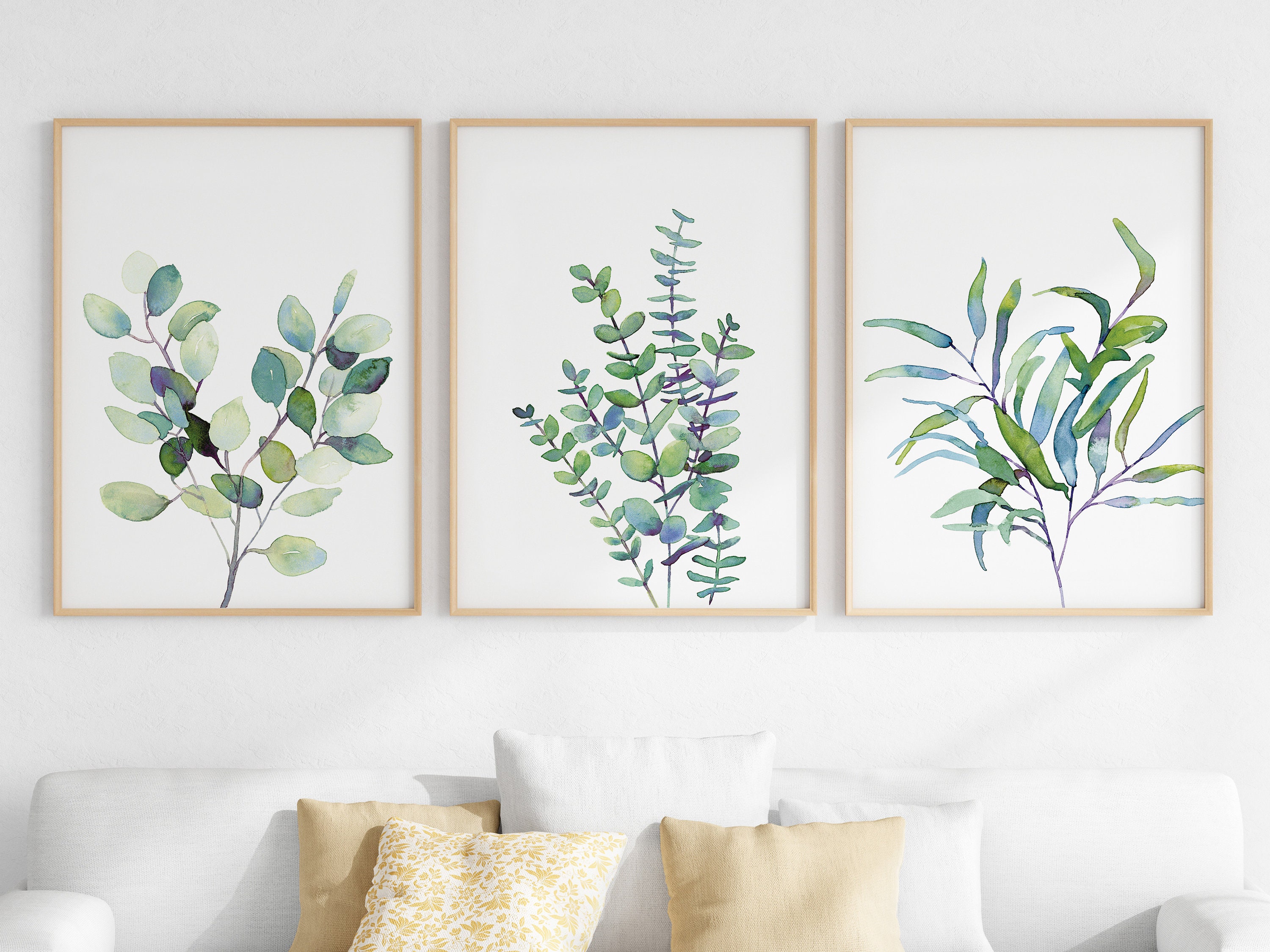 3 Piece Wall Art Set Eucalyptus Wall Art Prints Tropical Etsy