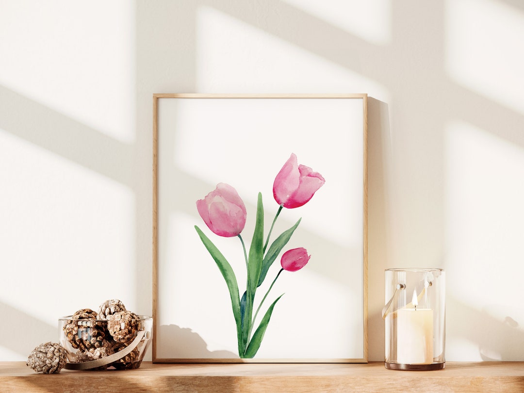 Spring Tulips Wall Art Print, Spring Decor Easter Floral, Watercolor ...