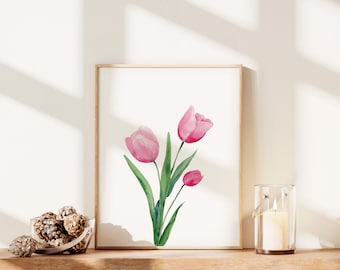 Spring Tulips Wall Art Print, Spring Decor Easter Floral, Watercolor Botanical Poster, Mother's Day Gift, Spring Decor, Digital Download