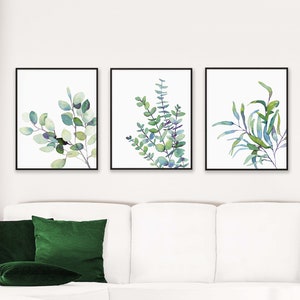 3 Piece Set Eucalyptus Wall Art Prints, Eucalyptus Leaves Watercolor Printable, Digital Download, Sage Green Decor, Botanical Prints