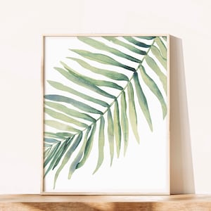 Palm Leaf Wall Art Print, Tropical Wall Art, Watercolor Greenery, Sage Green Wall Art, Above Bed Art, Palm Leaf Wall Art
