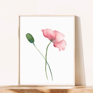 Poppy Watercolor Print, Minimalist Floral Painting, Abstract Poster, Scandinavian Decor for LivingRoom Wall Art, Boho Botanical Painting