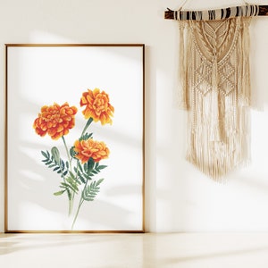 Aquarell Blumen Wandkunst, Ringelblume Art Print, Oktober Geburt Monat Blume, Ringelblume florale Malerei, Geburtstagsgeschenk, Geburt Blume Druck