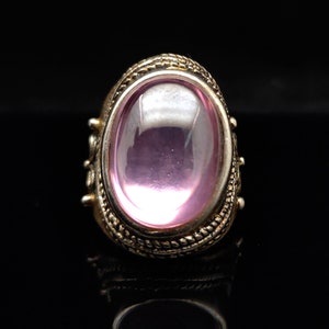 100% Natural Pink Zircon & Tibetan Silver Hand Inlaid Ring