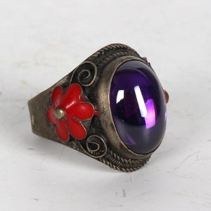 Handmade zircon ring inlaid with Tibetan silver