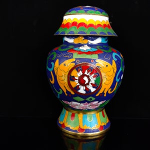 Antique Chinese Brass Cloisonne Flower Pattern General Jar