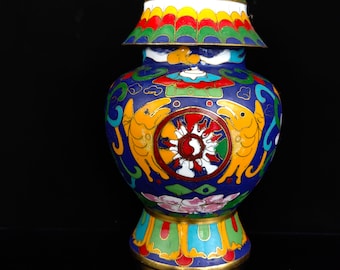 Antique Chinese Brass Cloisonne Flower Pattern General Jar