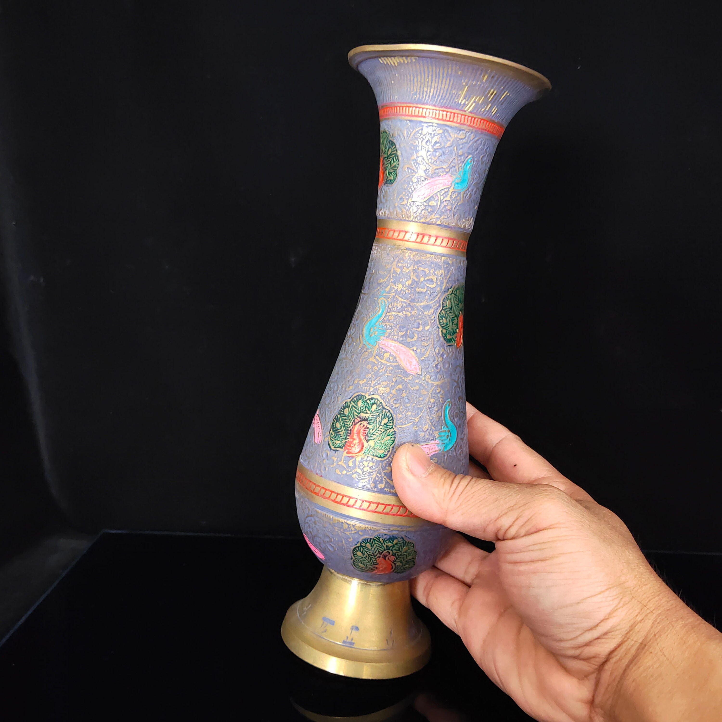 中国　七宝焼　真鍮製　花瓶 故宮博物院 七宝焼き 七宝焼 昭和レトロ インテリア 花柄 花瓶 中国