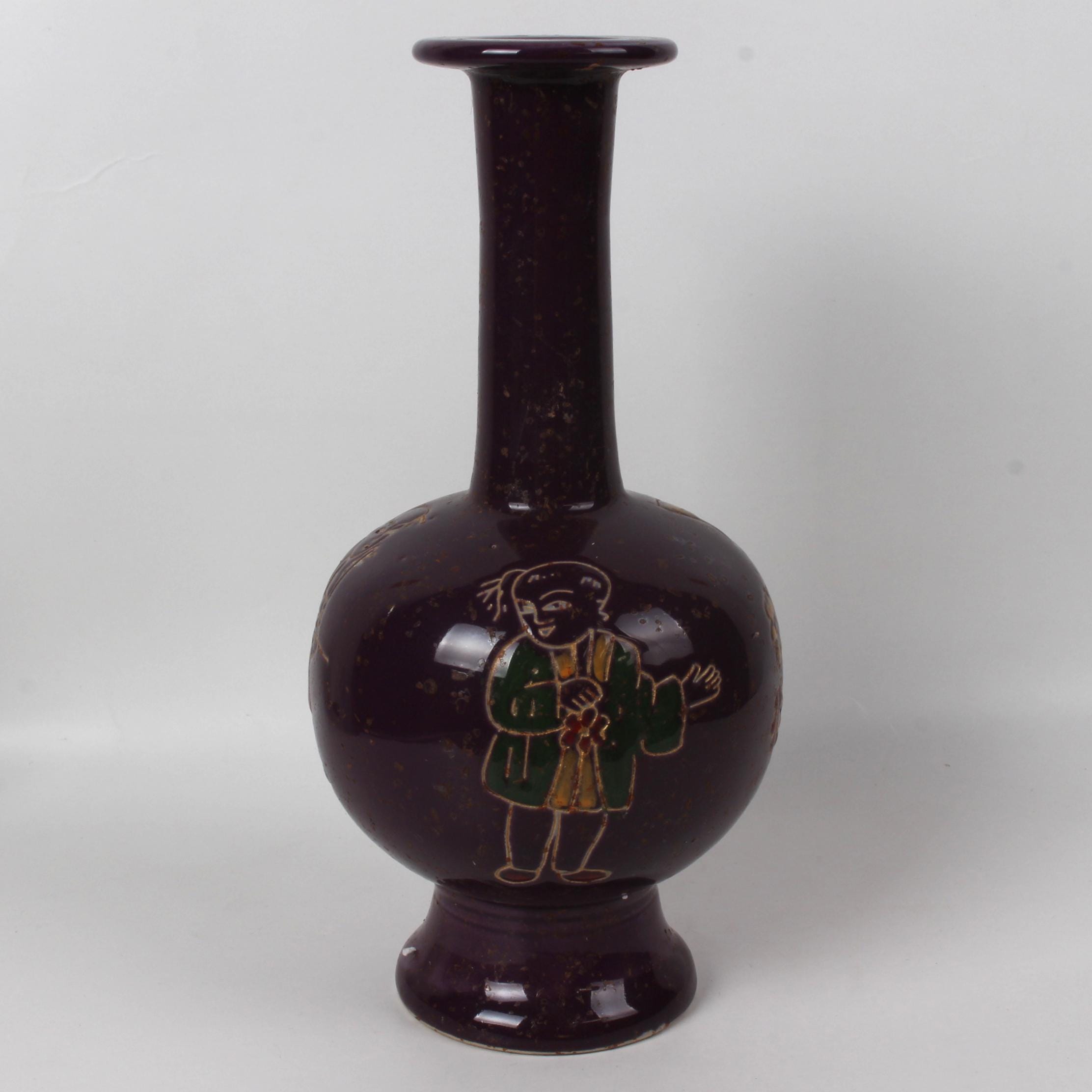 中国の花瓶　焼き物 中国の民芸品、丁窯紫釉花文陶器花瓶 - Etsy 日本