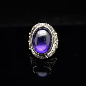 100% Natural Blue Zircon & Tibetan Silver Hand Inlaid Ring
