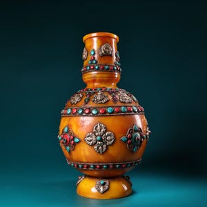Treasures Old Collection Xizang Collection Handicraft Inlaid Gem Filigree Honeywax Vase