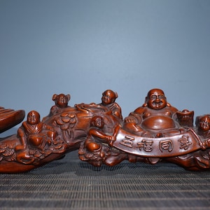 Folk collection handcrafted boxwood wooden statues