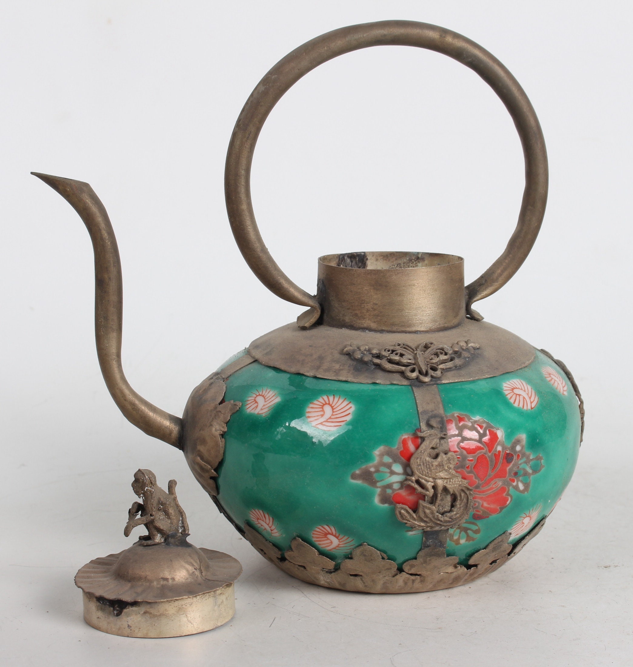 Folk Collection of Hand-made Tibetan Silver Ceramic Teapots