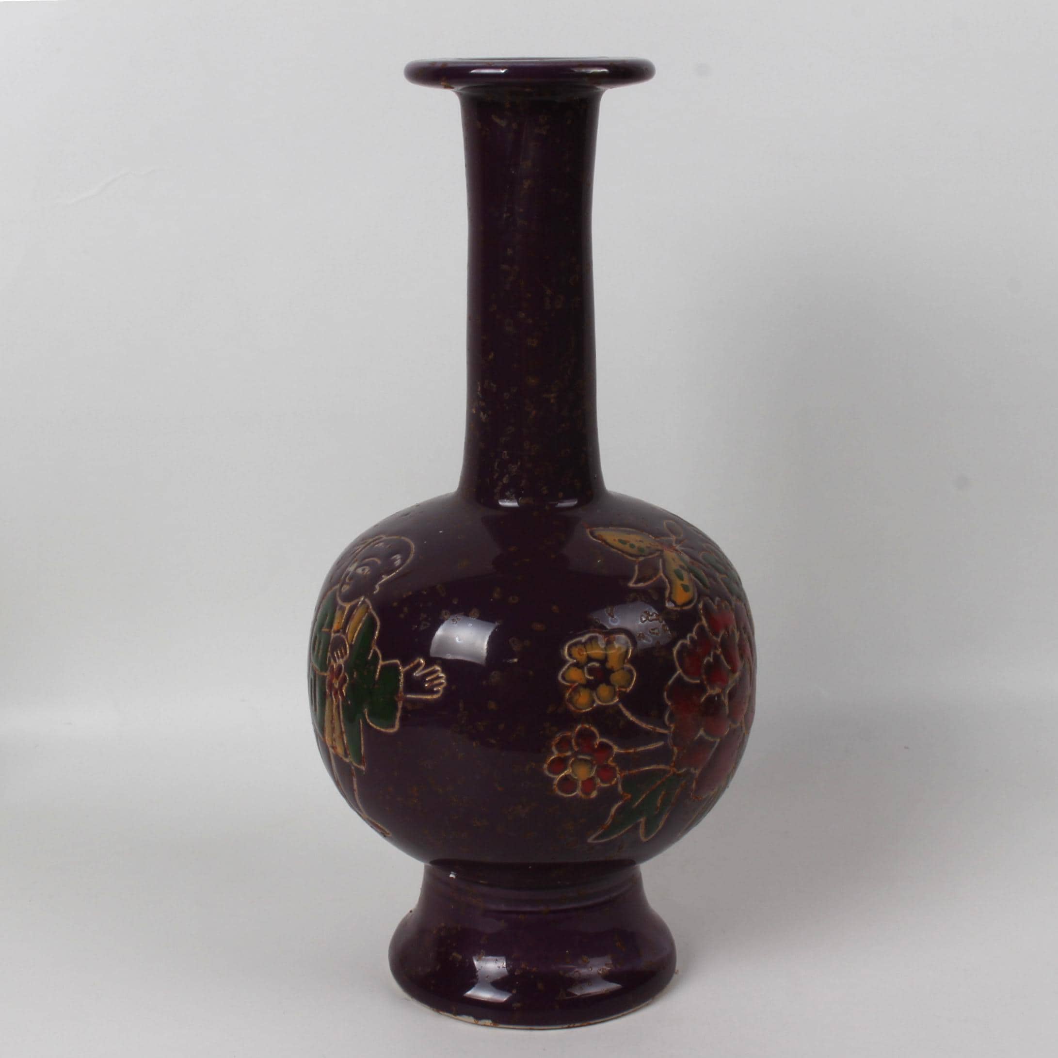 中国の民芸品、丁窯紫釉花文陶器花瓶 - Etsy 日本