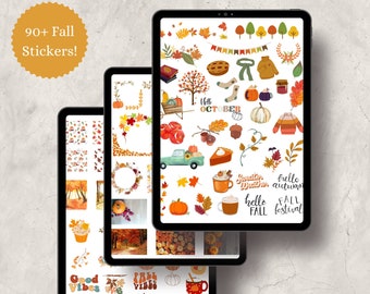 Pegatinas digitales de otoño, pegatinas del planificador Goodnotes (90+)