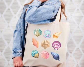 Seashell Canvas Tote Bag: Beach Lover Reusable Shopping Bag