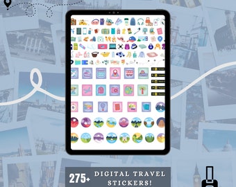 Pacote de adesivos digitais para planejador de viagens para GoodNotes (275+)