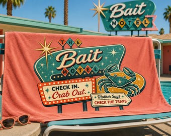 Retro Crab Strandtuch, Mitte des modernen Küsten Sommer Dekor Köder Cottage