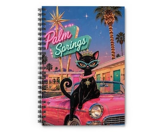 Retro Katze Spiralnotizbuch | Mid Century Modern Palm Springs Notizbuch