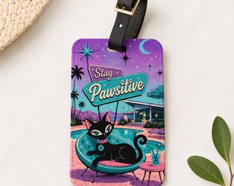 Retro Katzen-Gepäckanhänger | Mid Century Modern Palm Springs Reise-Accessoire