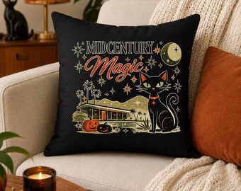 Halloween Kissen Midcentury Modern Atomic Cat Kissen | Retro Halloween Wildlederimitat