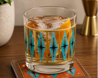 Mid Century Modern Rocks Glas, Atomic Cocktailglas, Retro Whiskyglas, MCM Barware, Palm Springs Trinkglas, 10oz
