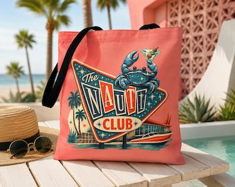 Retro Krabbe Tragetasche, Küstenstrand Tasche, Palm Springs Tragetasche, Mid Century moderne Strandtasche, The Nauti Club