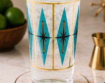 Retro Atomic Pint Glas, Mitte des Jahrhunderts moderne Cocktailglas, 16 Unzen Mixglas, Palm Springs Barware, MCM Bierglas, Atomic Starburst 16 Unzen