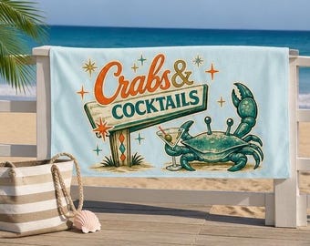 Retro Crab Strandtuch | Mid Century Küstenkrabben Pool Handtuch
