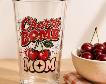 Retro Trinkglas | Mid Century Modern Pint Glas (16 Unzen) Cherry Bomb Mom