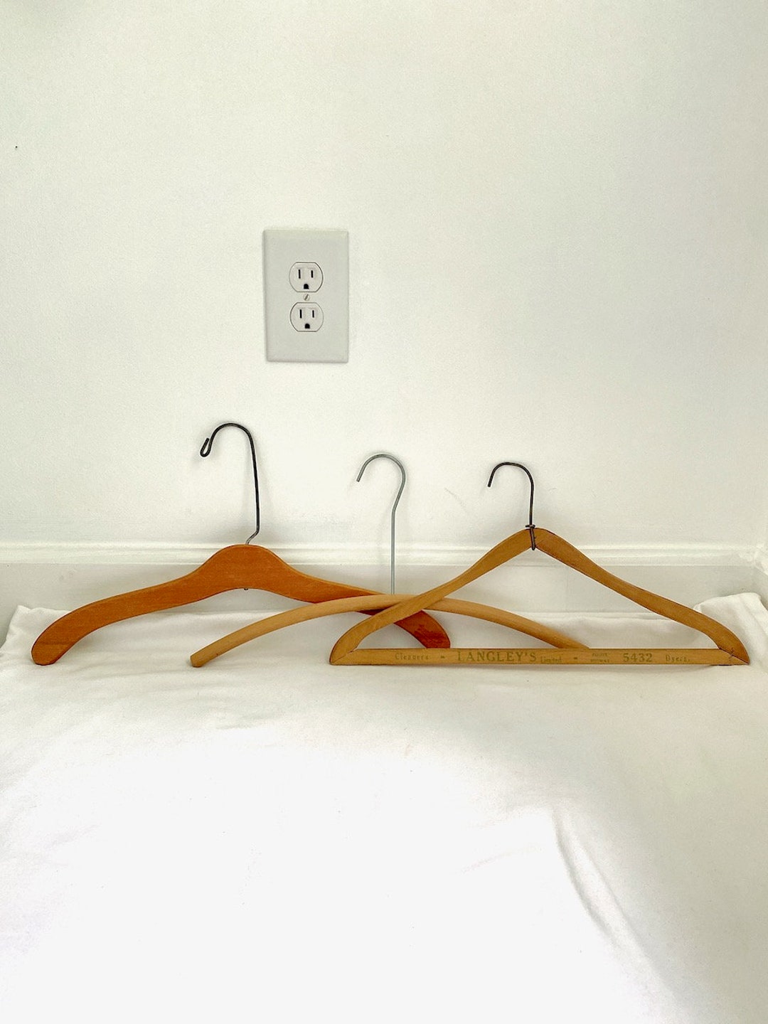 Vintage WOODEN DRY CLEANER Hangers Set of 3 Goodform Hanger Langley's