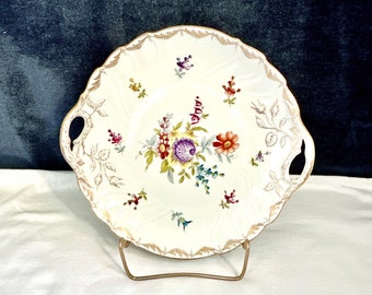 ANTIQUE RL DRESDEN Porcelain Hand Painted 11" serving Platter With Handles
